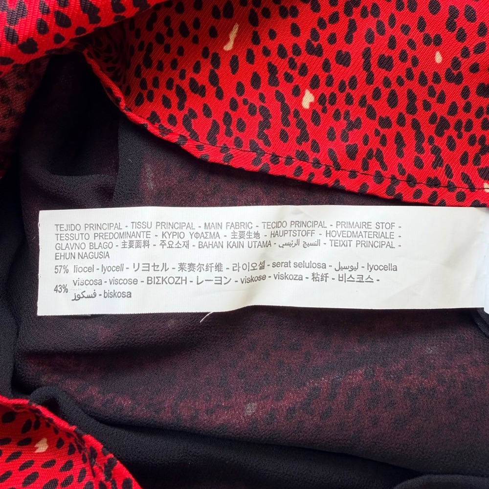 ZARA Red Animal Print Ruched Mini Dress Long Sleeve V Neck Draped Date Night XS - Picture 9 of 10